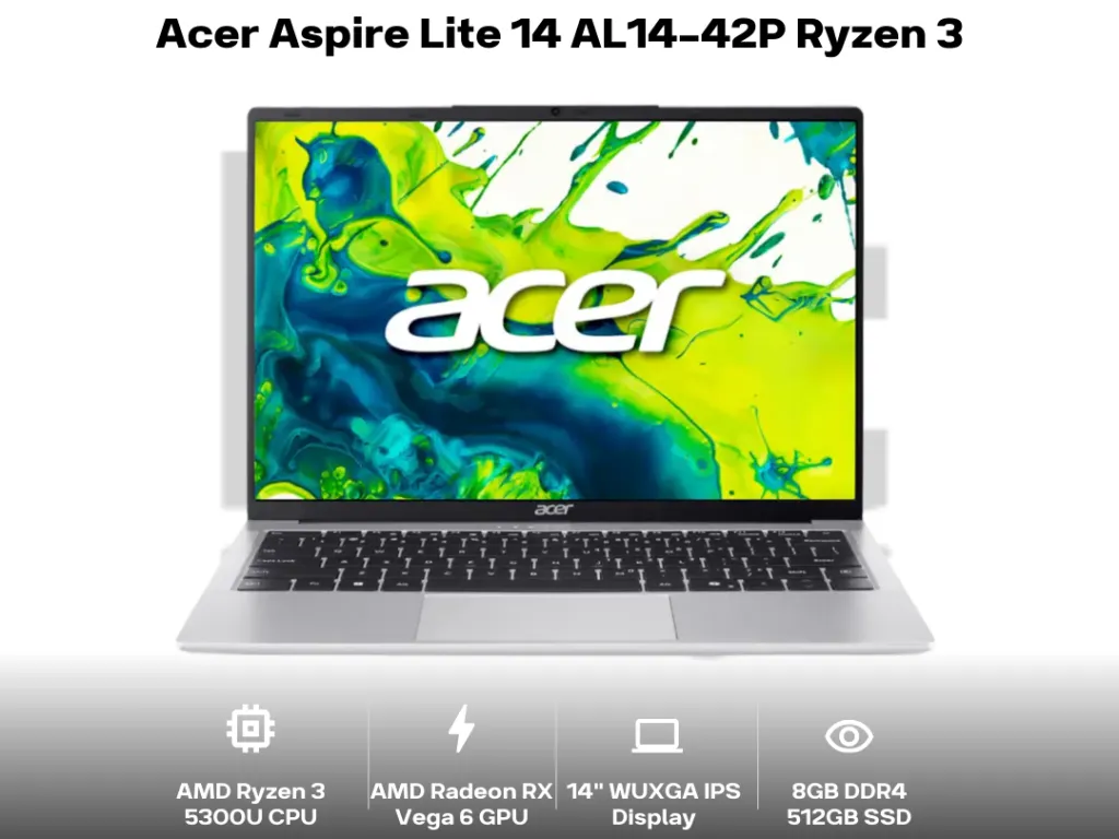 Acer Aspire Lite 14 AL14-42P Ryzen 3 5300U 8GB 512GB 14" WUXGA IPS 45% NTSC | iklanova.com