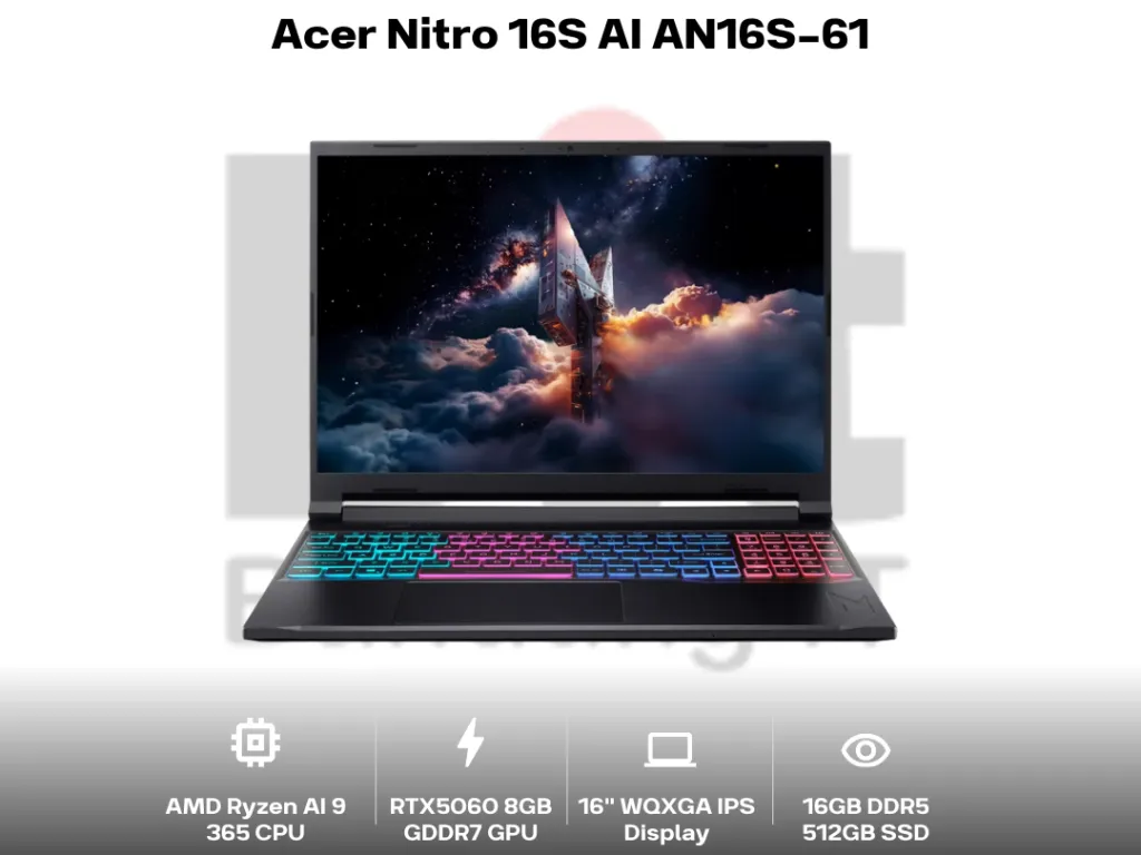 Acer Nitro 16S AI AN16S-61 Ryzen AI 9 365 RTX5060 16GB 512GB 16" WQXGA IPS 100% sRGB | iklanova.com