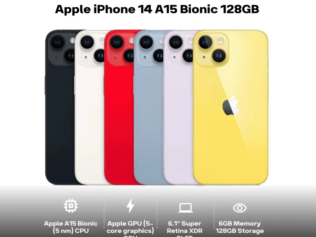 Apple iPhone 14 A15 Bionic 128GB 6.1" Super Retina XDR OLED HDR10 12MP Dual Camera iOS NFC | iklanova.com