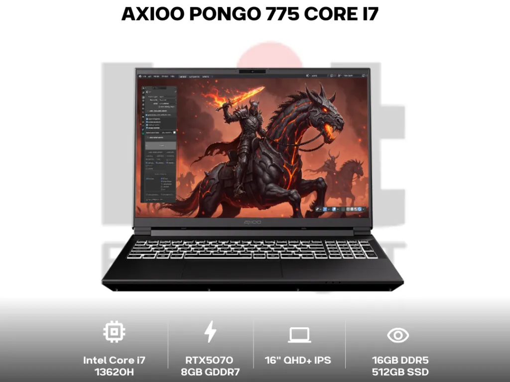 Axioo Pongo 775 Core I7 13620H RTX5070 16GB 512GB 16 Inch Quad HD+ IPS 180Hz 100 sRGB | iklanova.com