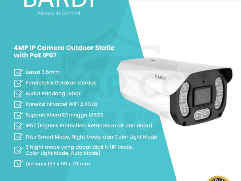 BARDI IP CAMERA OUTDOOR CCTV POE STC - IP67 4MP SMART IOT TUYA | iklanova.com