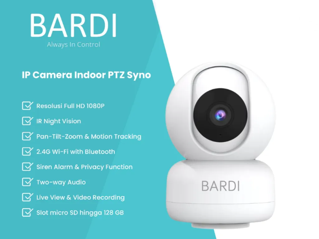BARDI Smart IP Camera Indoor PTZ Syno CCTV Full HD 3MP CMOS 15 FPS Kamera IoT Home Automation | iklanova.com