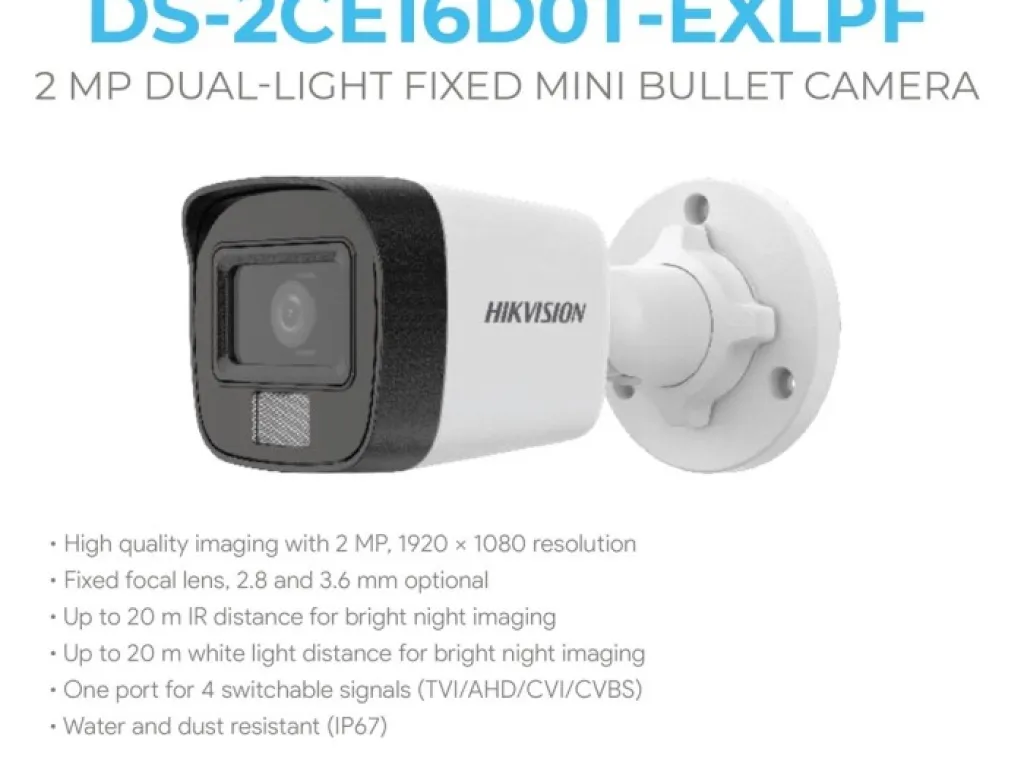HIKVISION DS-2CE16D0T-EXLPF 2MP Dual Light Fixed Mini Bullet Camera | iklanova.com