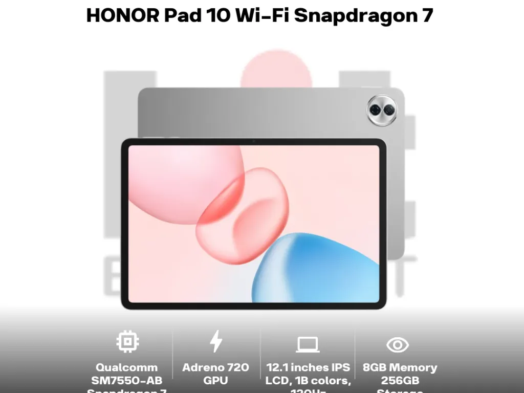 HONOR Pad 10 Wi-Fi Snapdragon 7 Gen 3 8GB 256GB 12.1 Inch IPS 120Hz HDR 8MP Main Camera Garansi Resmi | iklanova.com
