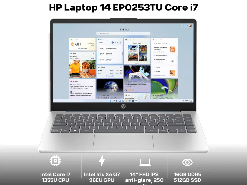 HP Laptop 14 EP0253TU Core i7 1355U 16GB 512GB 14" FHD IPS 62.5% sRGB Backlit Key Windows 11 | iklanova.com