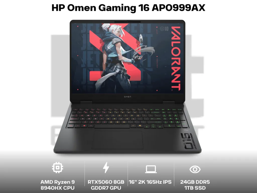 HP Omen Gaming 16 AP0999AX Ryzen 9 8940HX RTX5060 24GB 1TB 16" 2K IPS 165Hz 100% sRGB | iklanova.com