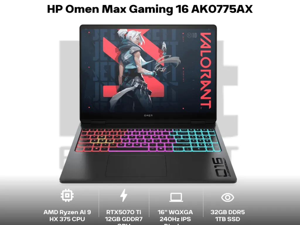 HP Omen Max Gaming 16 AK0775AX Ryzen AI 9 HX 375 RTX5070 Ti 32GB 1TB 16" WQXGA IPS 240Hz 100% sRGB | iklanova.com