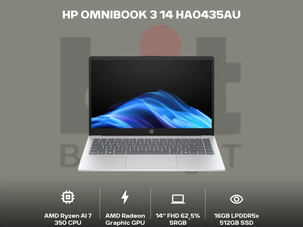 HP OmniBook 3 14 HA0435AU Ryzen AI 7 350 16GB 512GB 14" FHD IPS anti-glare 62.5% sRGB | iklanova.com