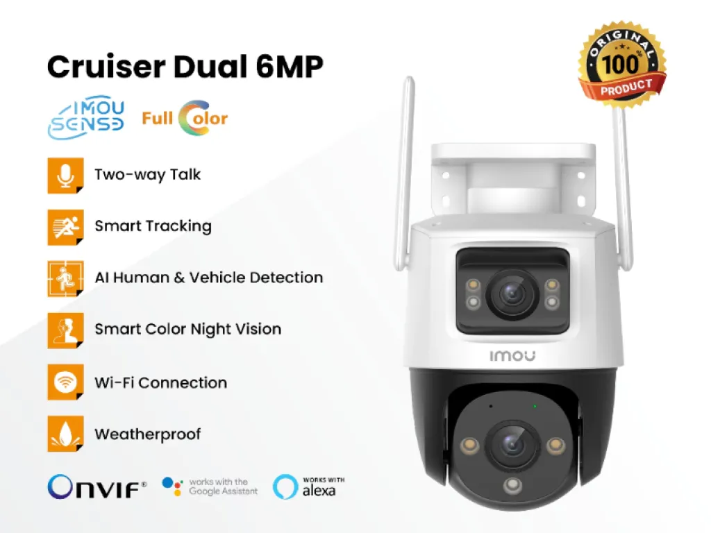 IMOU Cruiser Dual Lens 3+3 6MP Full Color Audio II Strobe Alarm Merah Biru | iklanova.com