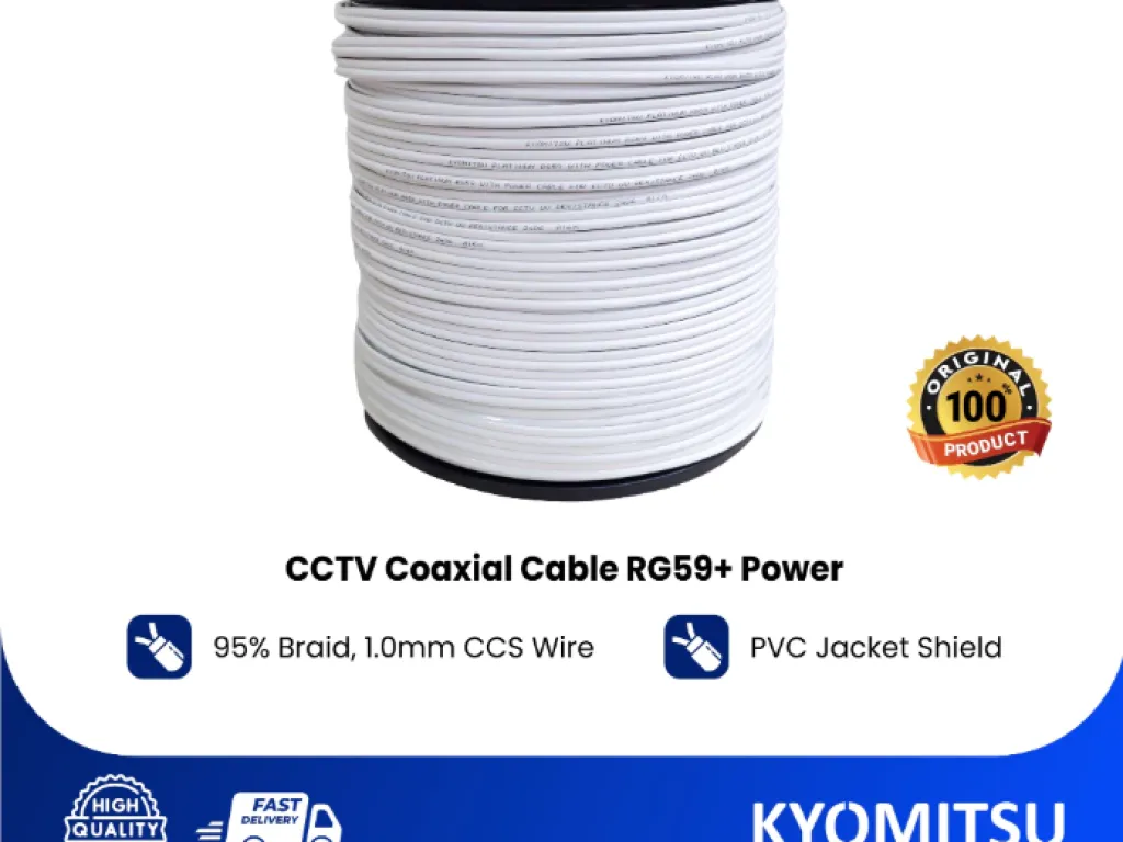 KABEL CCTV KYOMITSU COAXIAL RG59+POWER 300M PUTIH ORIGINAL | iklanova.com