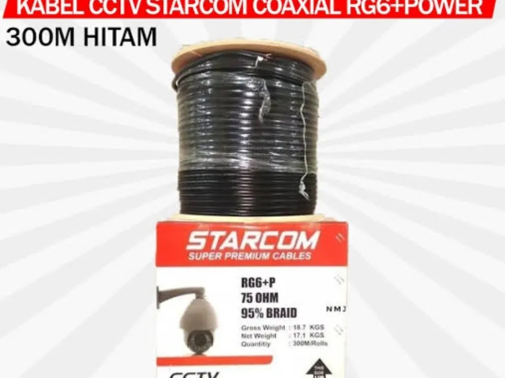 KABEL CCTV STARCOM COAXIAL RG6+POWER 300M HITAM ORIGINAL | iklanova.com
