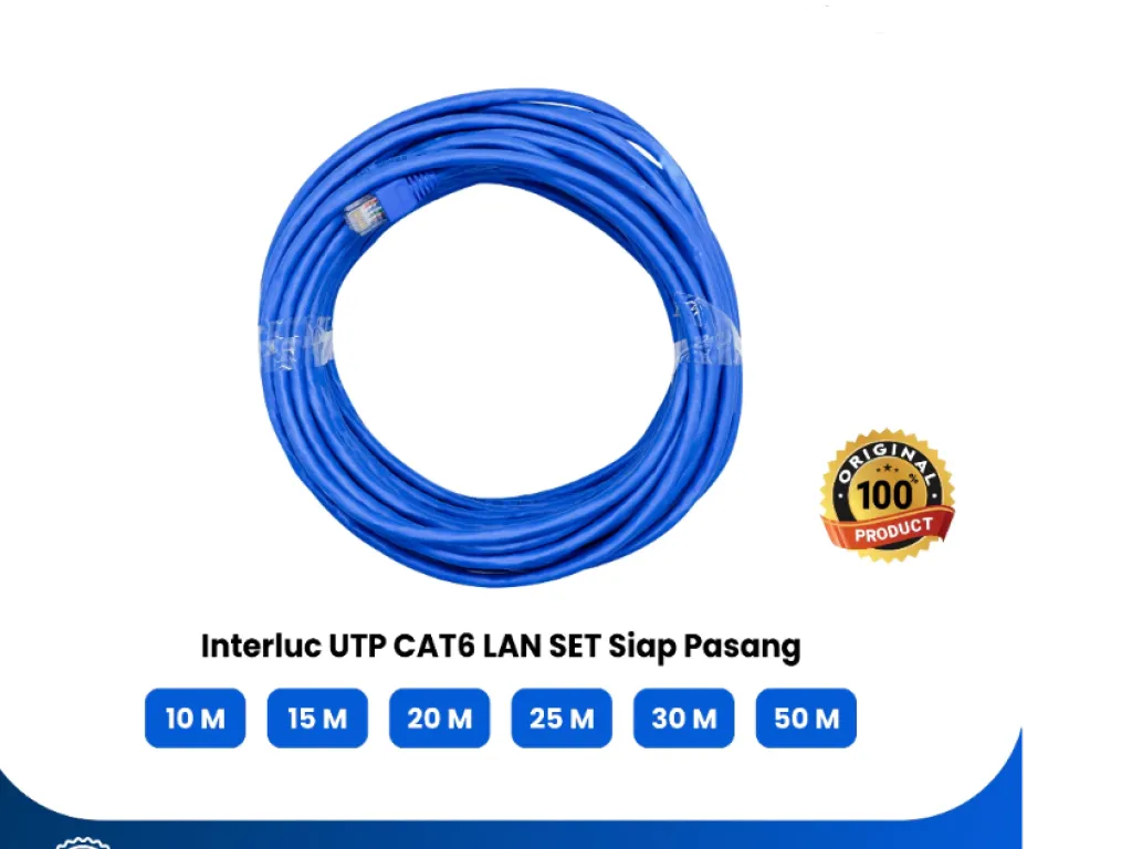 Kabel UTP LAN Interluc CAT6 CAT 6 Set 10/15/20/25/30/50M Meter Color Blue Siap Pasang | iklanova.com