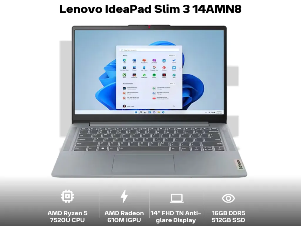 Lenovo IdeaPad Slim 3 14AMN8 Ryzen 5 7520U 16GB 512GB 14" FHD TN | iklanova.com