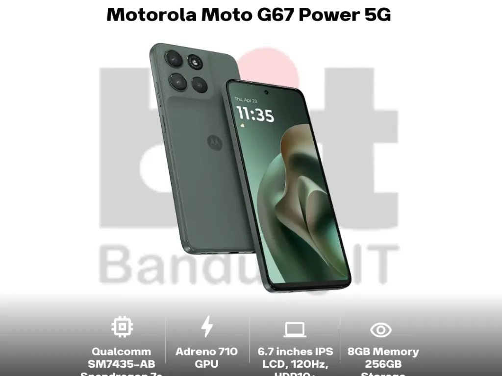 Motorola Moto G67 Power 5G Snapdragon 7s Gen 2 8GB 256GB 6.7 Inch IPS 120Hz HDR10+ 50MP Main Camera Garansi Resmi | iklanova.com