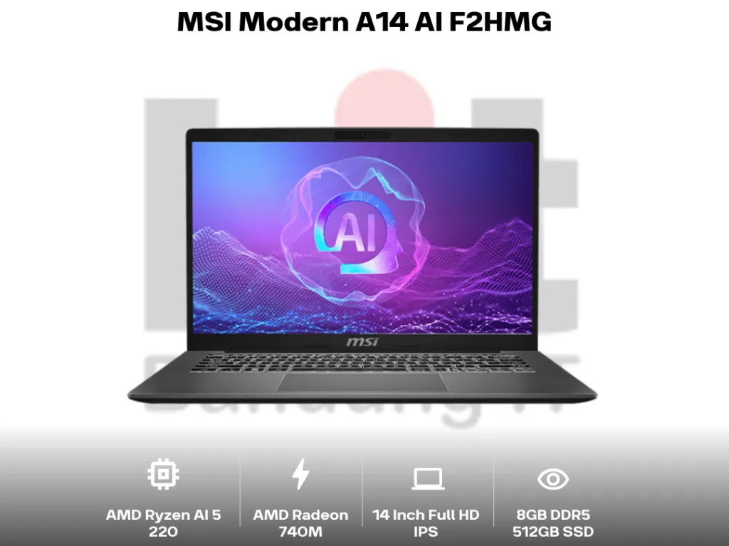 MSI Modern A14 AI F2HMG Ryzen AI 5 8GB 512GB 14 Inch Full HD IPS Windows 10 Home Office | iklanova.com