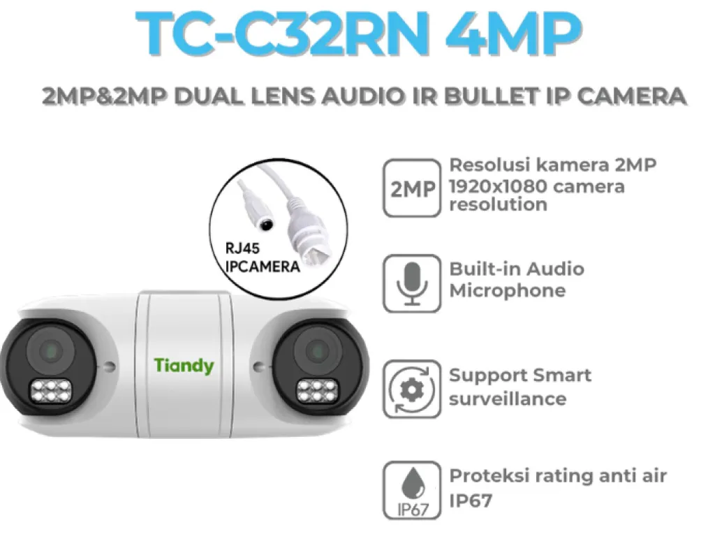 TIANDY TC-C32RN Dual Lens 2MP + 2MP Audio IR Bullet IP Camera / Tiandy Omni TC-C32RN | iklanova.com