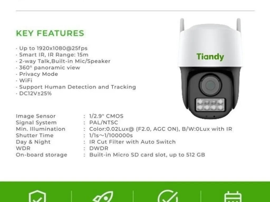 TIANDY TC-H3 POE 4MP Colormaker Color Night Two Way Audio | iklanova.com